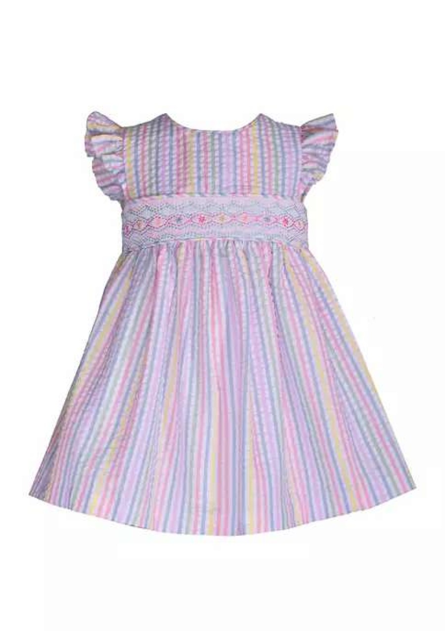 Kids * | New Bonnie Jean Baby Girls Short Sleeve Rainbow Smocked Dress Multi