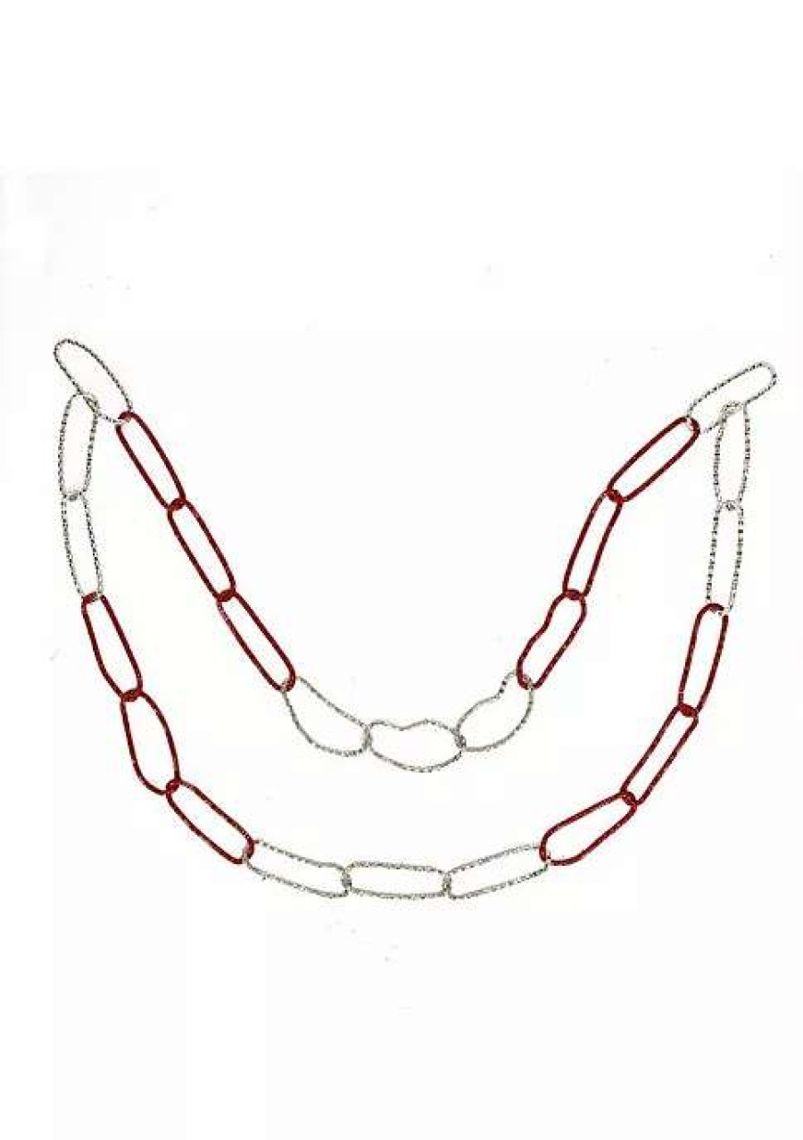 Home * | New Roman 36 And Silver Round Loops Christmas Chain Garland Unlit Red