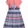 Kids * | Best Sale Bonnie Jean Girls 7-16 Short Sleeve Cardigan Linen Chamber Dress Chambray