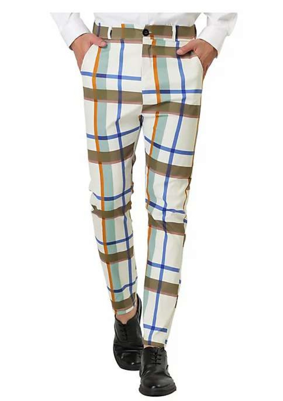 Men * | Outlet Lars Amadeus Men'S Formal Trousers Color Block Slim Fit Flat Front Plaid Dress Pants