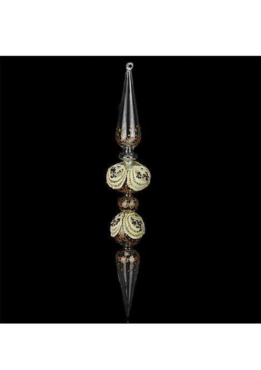 Home * | Hot Sale Roman 18.25 Glittered Glass And Gold Laced Finial Christmas Ornament Clear