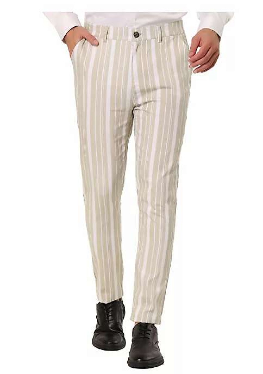 Men * | Deals Lars Amadeus Men'S Business Trousers Contrast Color Slim Fit Flat Front Striped Dress Pants