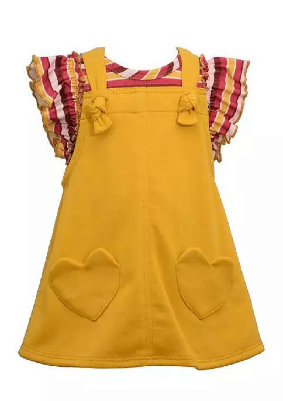 Kids * | Coupon Bonnie Jean Girls 4-6X Heart Pocket Jumper Dress Mustard