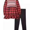 Kids * | Best Sale Bonnie Jean Baby Girls Long Sleeve Buffalo Check Top And Ribbed Leggings Set Red