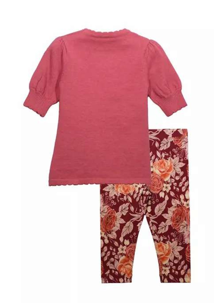 Kids * | Deals Bonnie Jean Baby Girls Puff Sleeve Sweater And Floral Print Leggings Set Rose