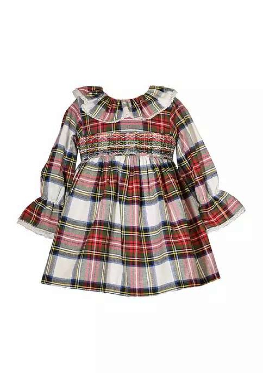 Kids * | Best Deal Bonnie Jean Toddler Girls Long Sleeve Plaid Smocked Dress Red