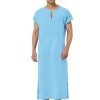 Men * | Hot Sale Lars Amadeus Men'S Nightshirt Short Sleeves Cotton Sleep Shirt V-Neck Side Split Long Gown