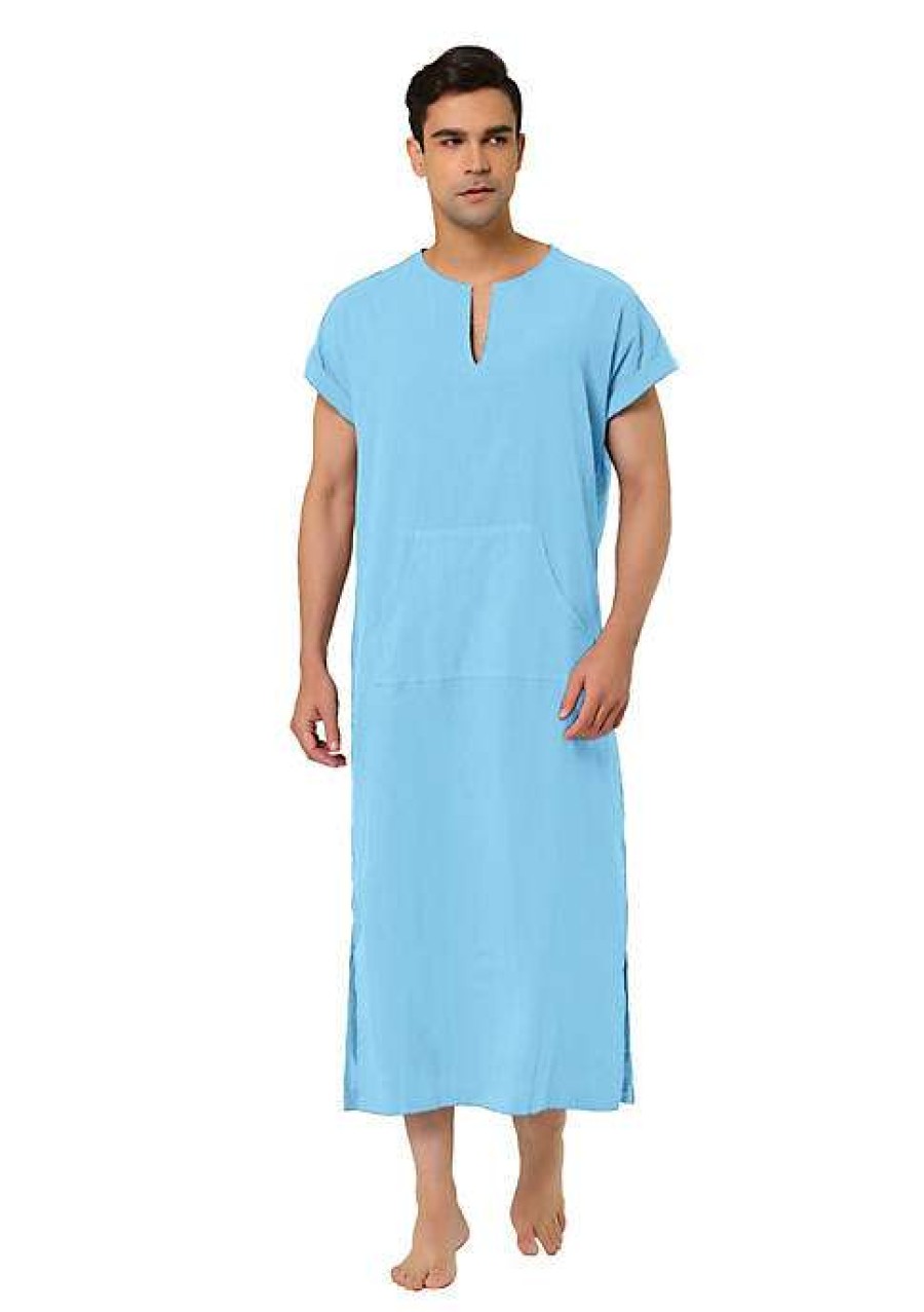 Men * | Hot Sale Lars Amadeus Men'S Nightshirt Short Sleeves Cotton Sleep Shirt V-Neck Side Split Long Gown