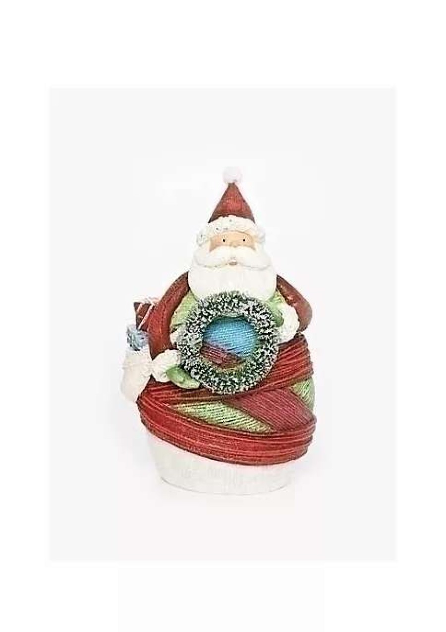 Home * | Flash Sale Roman 6.5 And White Striped Yarn Wrapped Santa Claus With Wreath Christmas Figurine Red