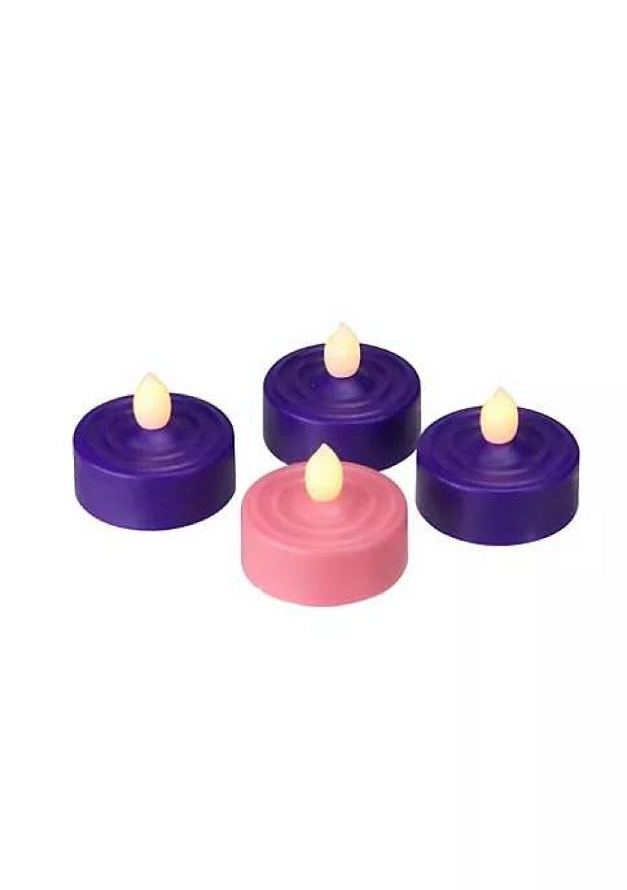 Home * | Best Deal Roman Set Of 4 Led Lighted Christmas Purple And Tea Light Candles Pink