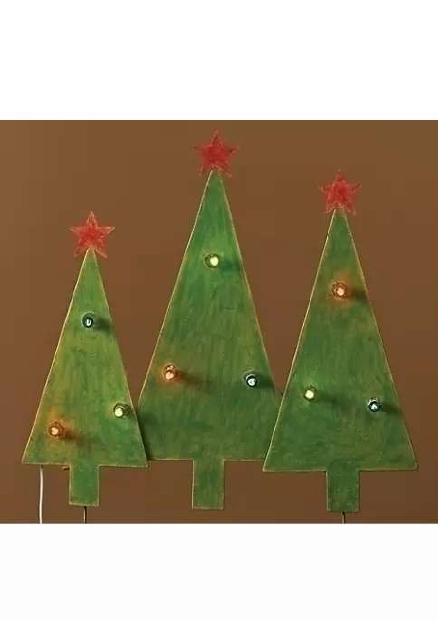 Home * | Cheapest Roman 32 And Red Lighted Christmas Tree Trio Outdoor Decor Green