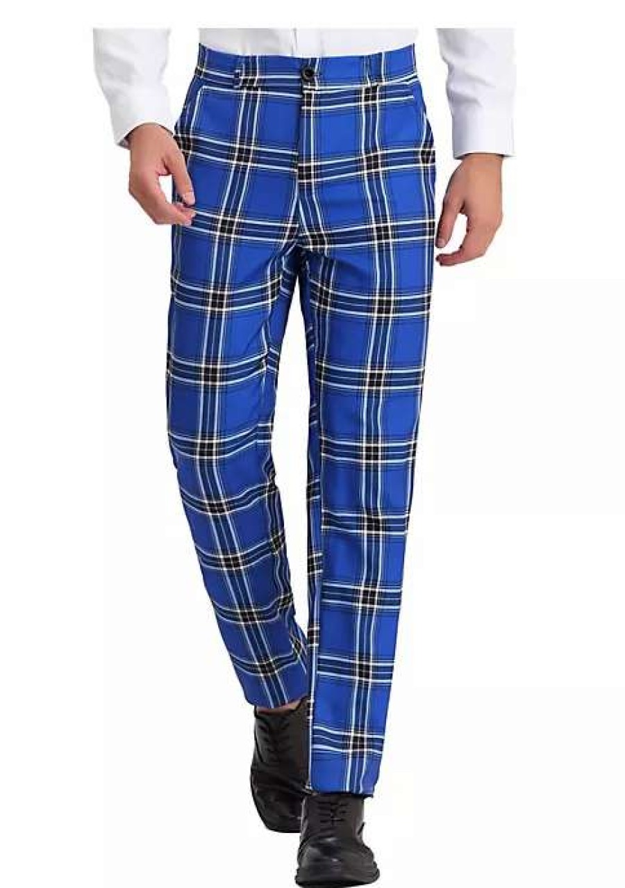 Men * | Best Reviews Of Lars Amadeus Men'S Plaid Dress Pants Flat Front Stretch Business Checked Pants