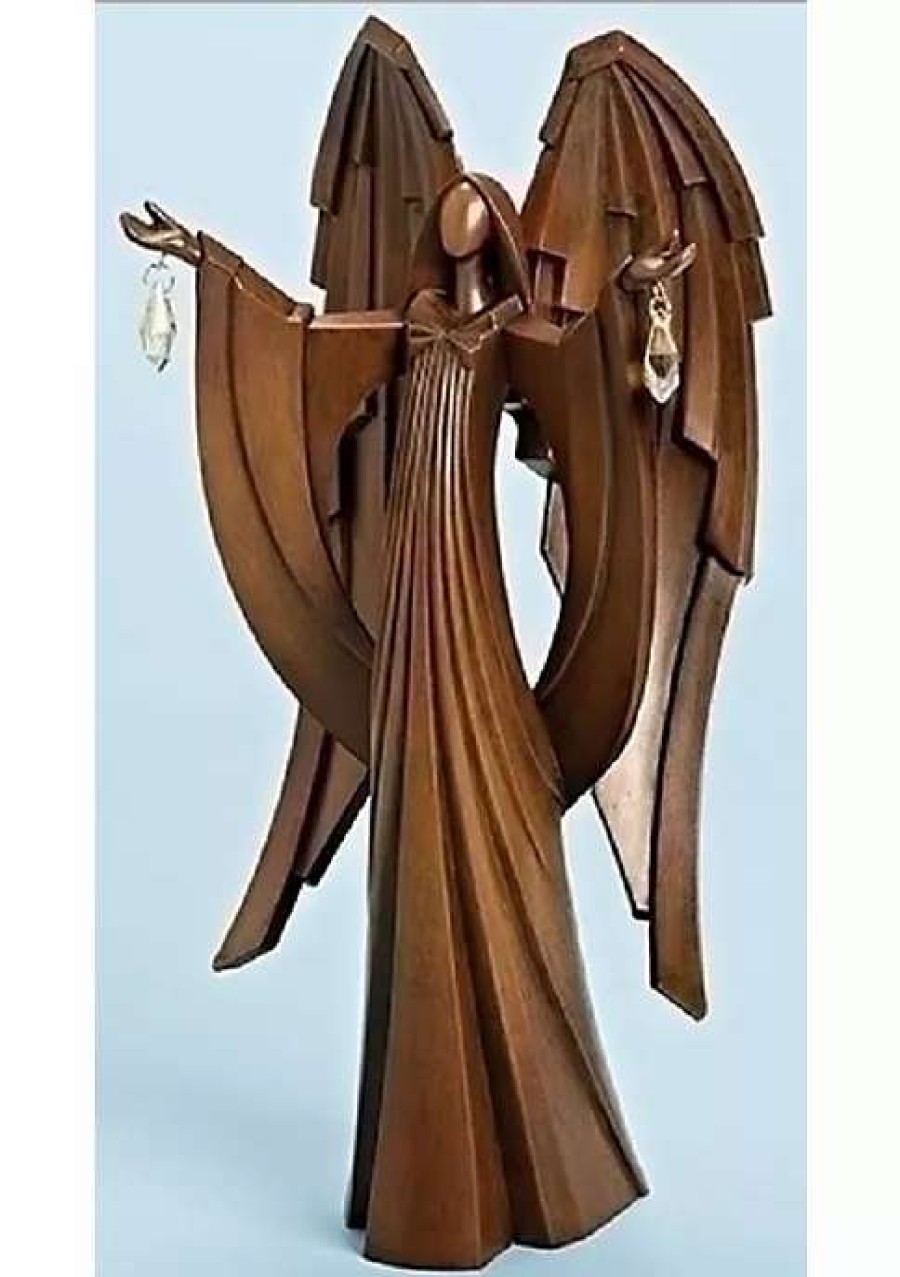 Home * | Outlet Roman 12.75 Faux Wood Angel With Jewels Inspirational Christmas Tabletop Figure Brown