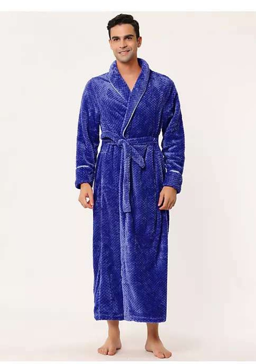 Men * | New Lars Amadeus Men'S Flannel Bathrobe Solid Color Sleepwear Long Sleeves Plush Shawl Robe