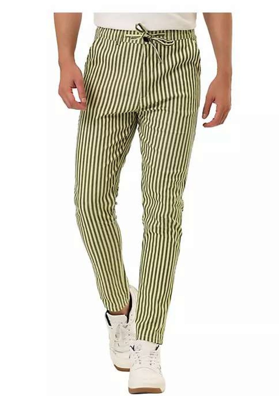 Men * | New Lars Amadeus Men'S Business Striped Pants Drawstring Slim Fit Dress Trousers