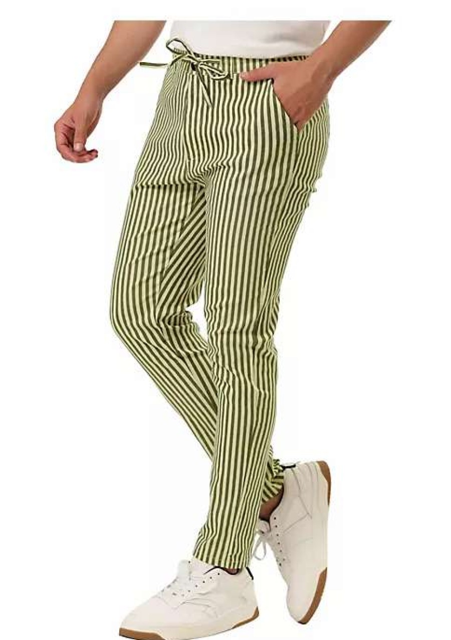 Men * | New Lars Amadeus Men'S Business Striped Pants Drawstring Slim Fit Dress Trousers