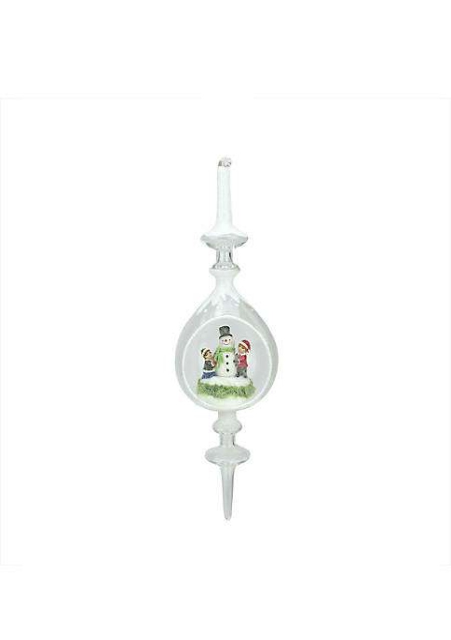 Ornaments * | Deals Roman 12.5 Winter Scene With Children Building Snowman Inside Of Glass Christmas Pendant Finial Ornament White