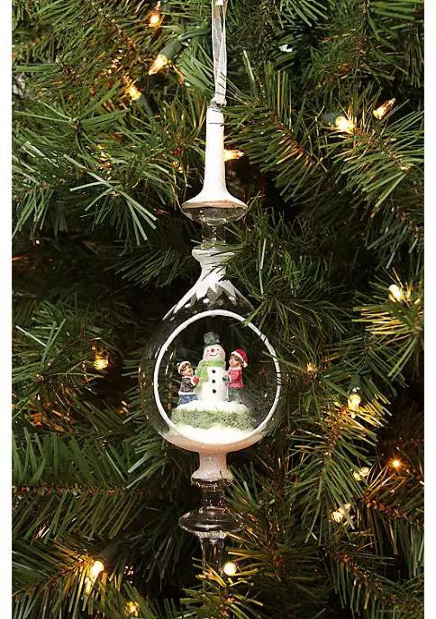 Ornaments * | Deals Roman 12.5 Winter Scene With Children Building Snowman Inside Of Glass Christmas Pendant Finial Ornament White