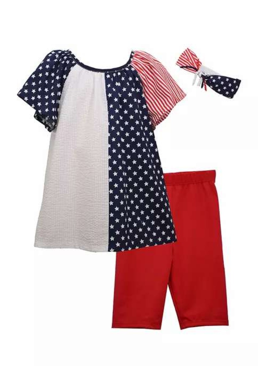 Kids * | Best Deal Bonnie Jean Girls 4-6X Americana Stars And Stripes Set Red