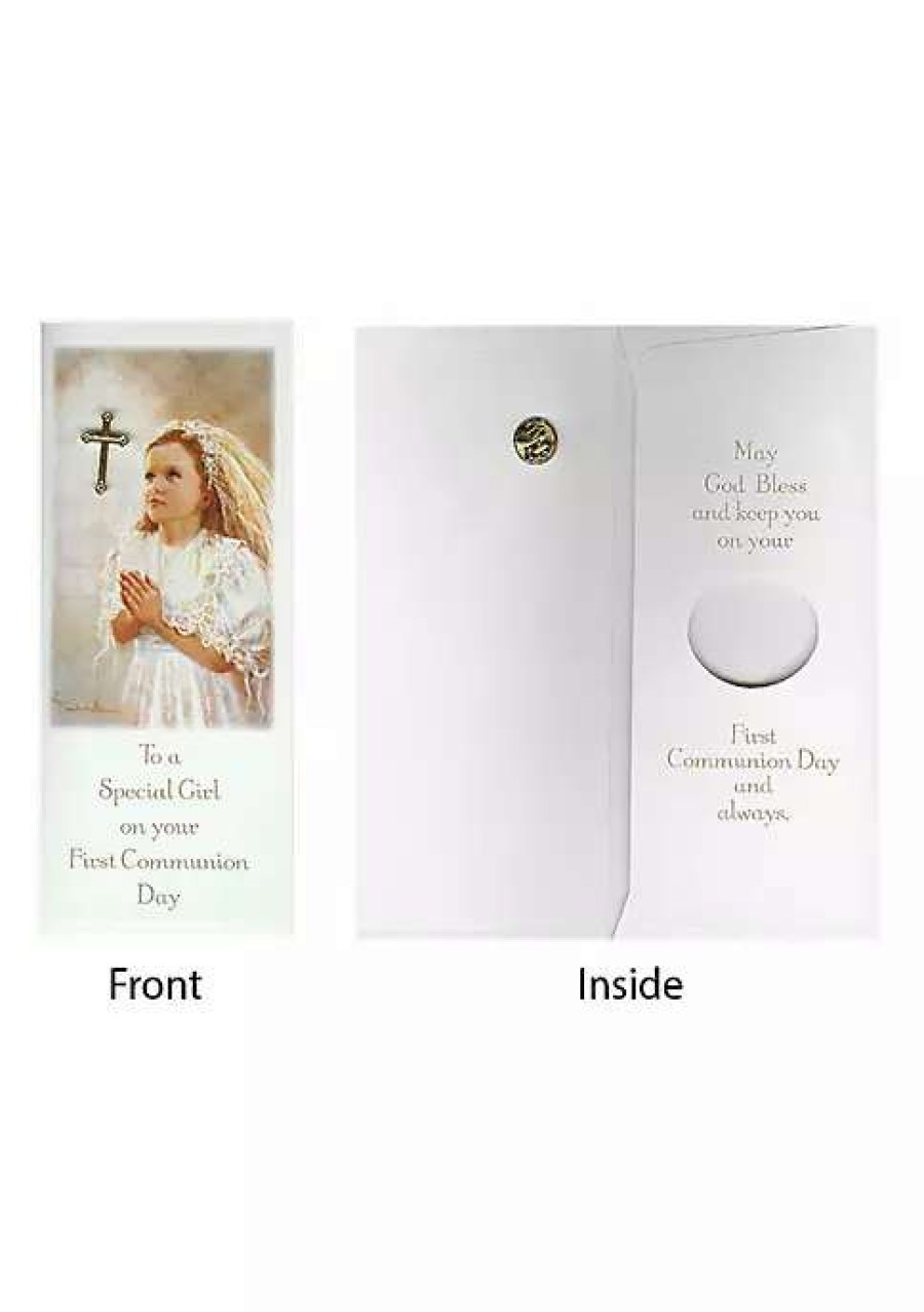 Home * | Flash Sale Roman Club Pack Of 24 Girl First Communion Day Gift Card & Cross Pin #40119 Brown