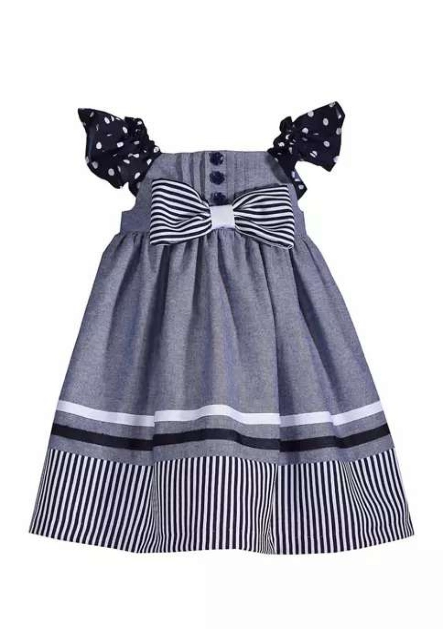 Kids * | Hot Sale Bonnie Jean Baby Girl Sleeveless Denim Nautical Dress Chambray