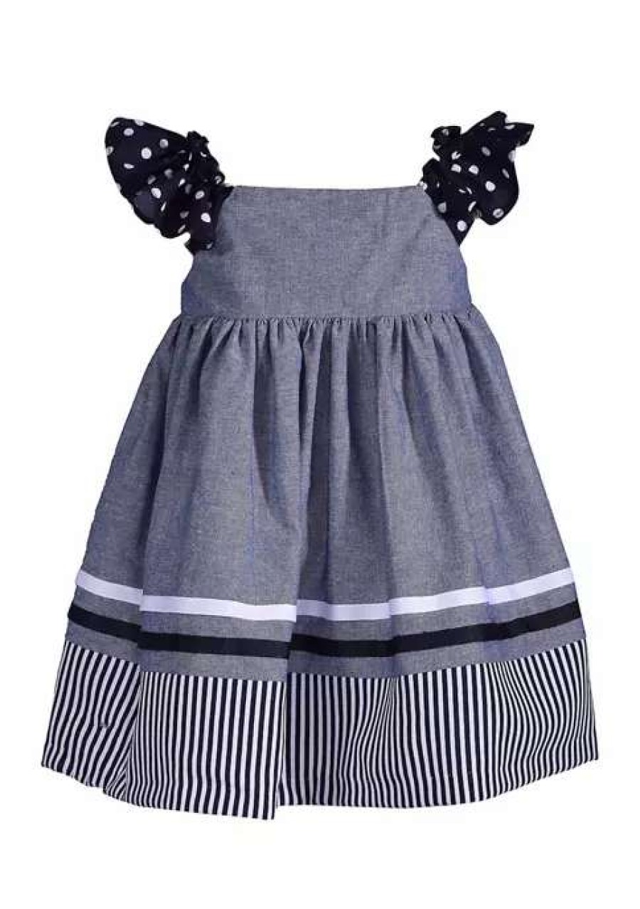 Kids * | Hot Sale Bonnie Jean Baby Girl Sleeveless Denim Nautical Dress Chambray