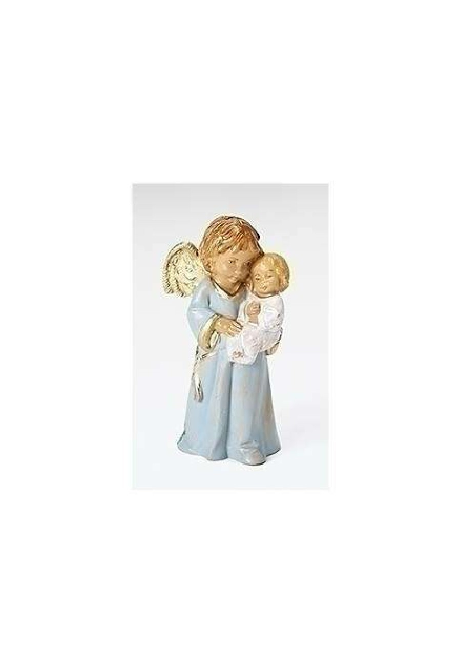 Ornaments * | Budget Roman 3 And Blue "Bless This Child" Angel Boy'S Christmas Figurine Brown