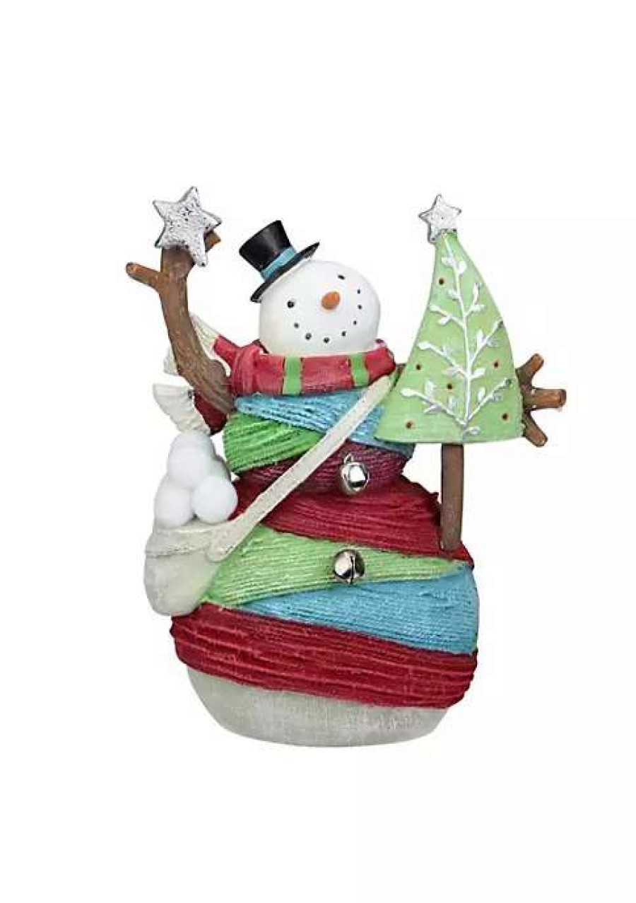 Home * | Cheapest Roman 6.75 Striped Yarn Wrapped Snowman With Tree Christmas Figure Decoration Red