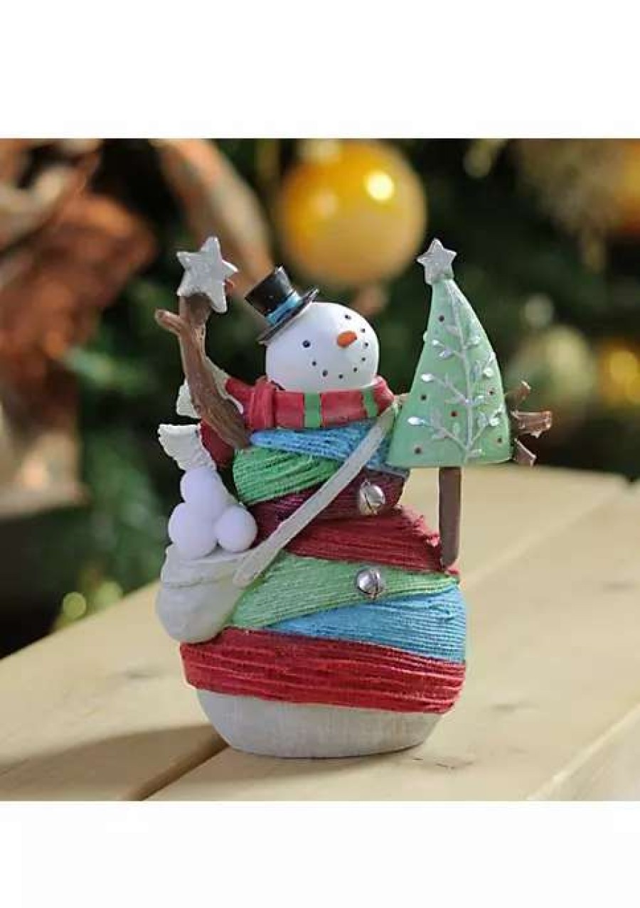 Home * | Cheapest Roman 6.75 Striped Yarn Wrapped Snowman With Tree Christmas Figure Decoration Red