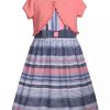 Kids * | Promo Bonnie Jean Girls 4-6X Short Sleeve Cardigan Linen Chamber Dress Chambray