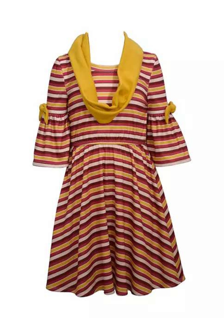 Kids * | Best Deal Bonnie Jean Girls 7-16 3/4 Bell Sleeve Dress Wine