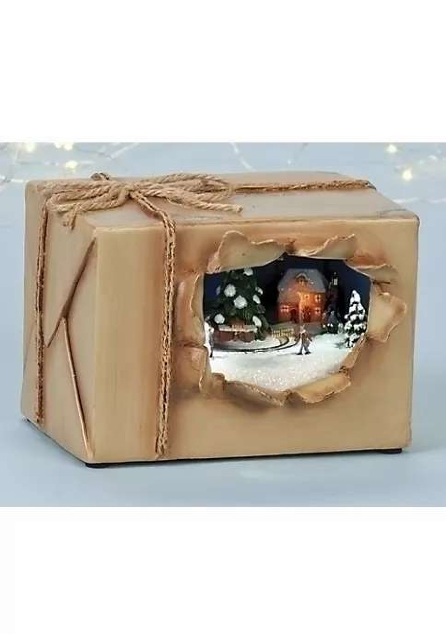 Home * | Discount Roman 6 And White Led Lighted Musical Amusement Scenic Tabletop Christmas Package Brown