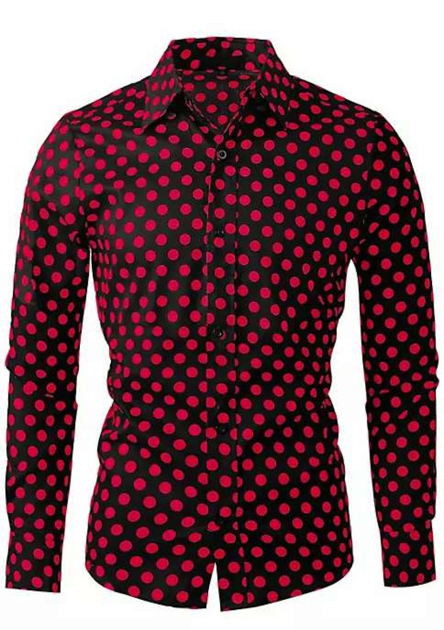 Men * | Buy Lars Amadeus Men'S Shirts Polka Dots Long Sleeve Slim Fit Printed Dress Button Down Shirt