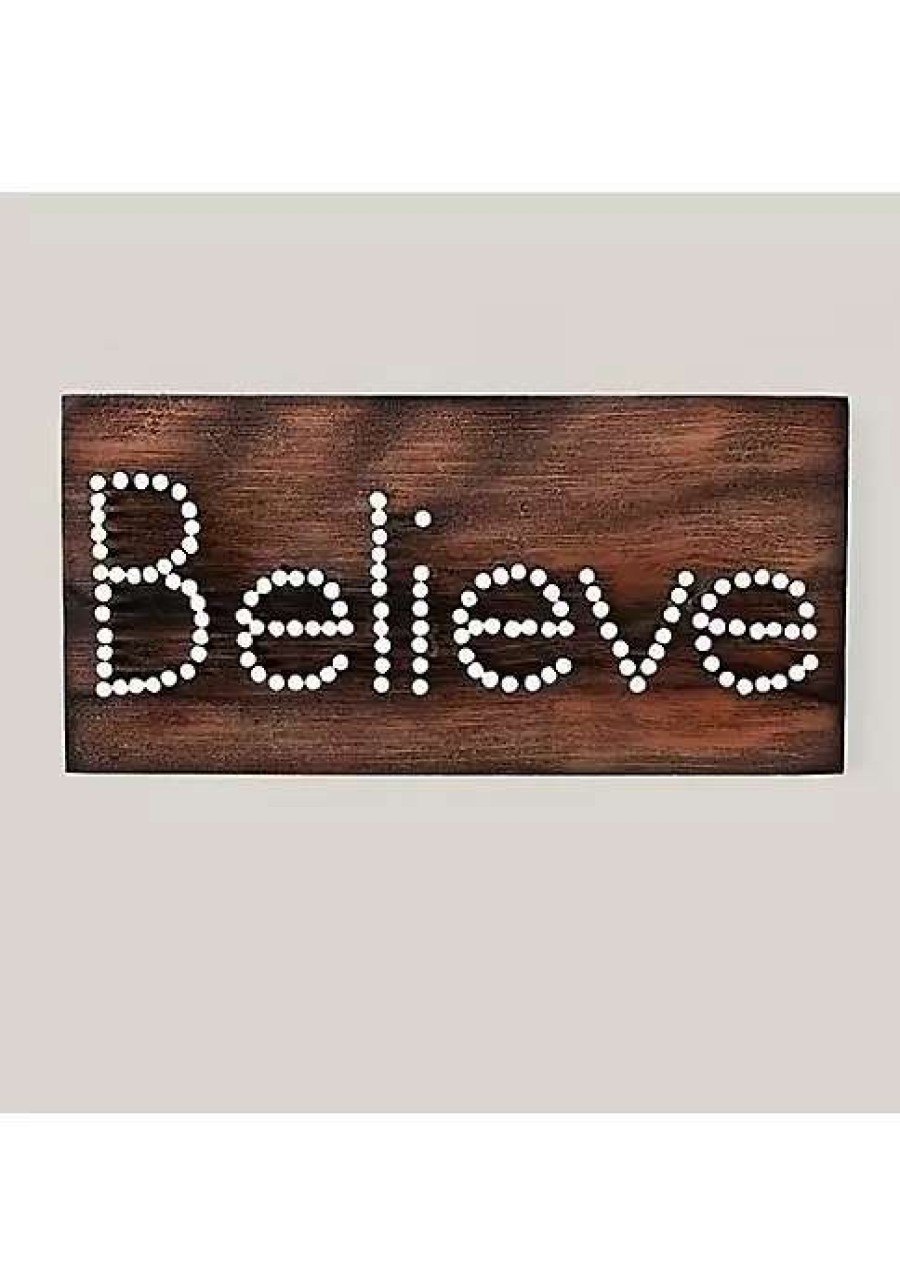 Home * | Top 10 Roman 9.5 Decorative Stained Wood "Believe" Nail Plaque Table Or Wall Art Decoration Brown