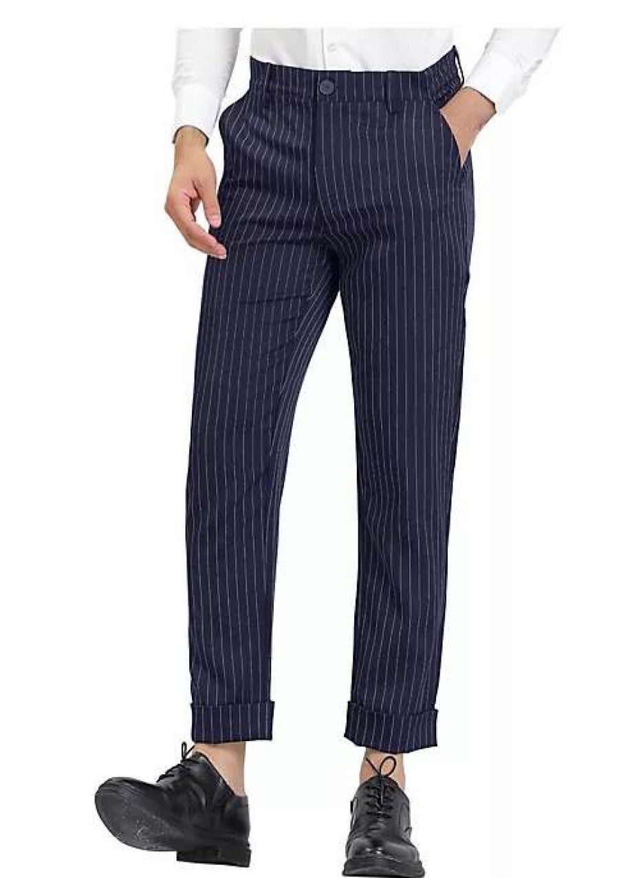 Men * | Best Deal Lars Amadeus Men'S Stripe Dress Pants Straight Fit Vertical Stripe Formal Pants Business Trousers