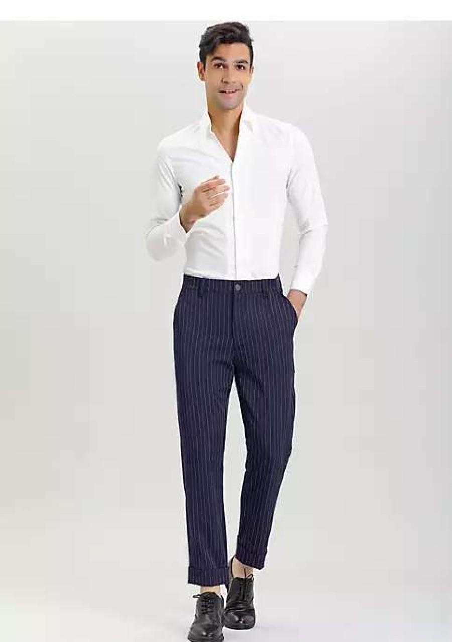 Men * | Best Deal Lars Amadeus Men'S Stripe Dress Pants Straight Fit Vertical Stripe Formal Pants Business Trousers