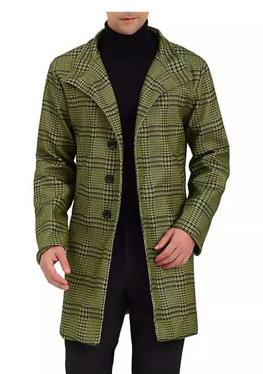 Men * | Cheap Lars Amadeus Men'S Houndstooth Coats Single Breasted Long Plaid Overcoat