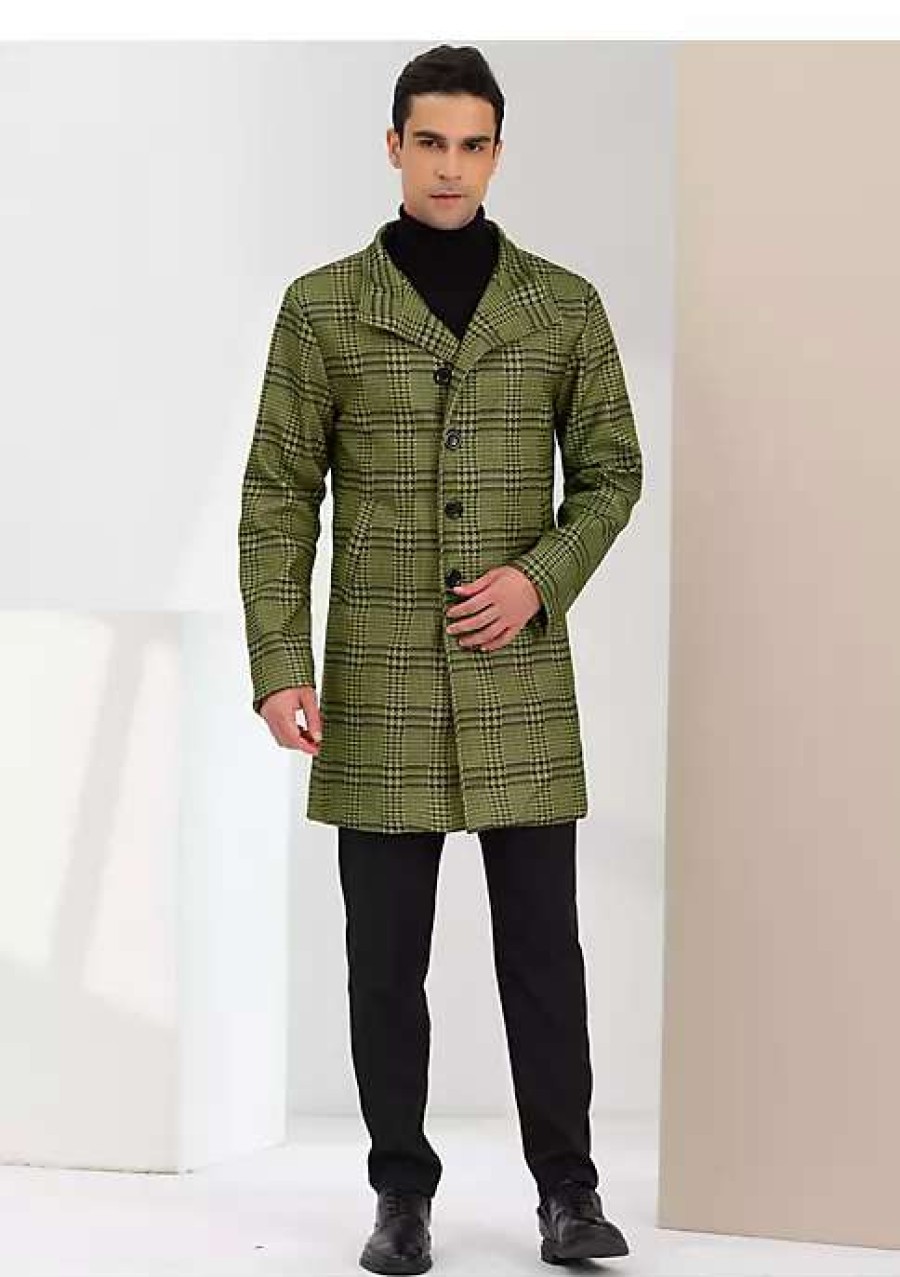 Men * | Cheap Lars Amadeus Men'S Houndstooth Coats Single Breasted Long Plaid Overcoat