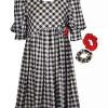 Kids * | Deals Bonnie Jean Girls 7-16 3/4 Sleeve Check Hacci Dress Black/White