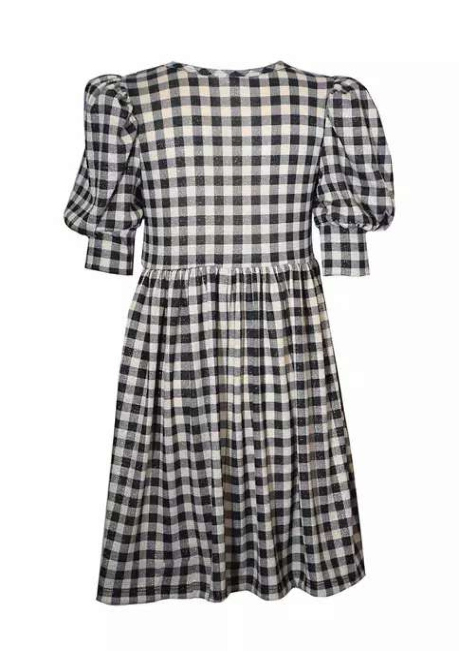 Kids * | Deals Bonnie Jean Girls 7-16 3/4 Sleeve Check Hacci Dress Black/White