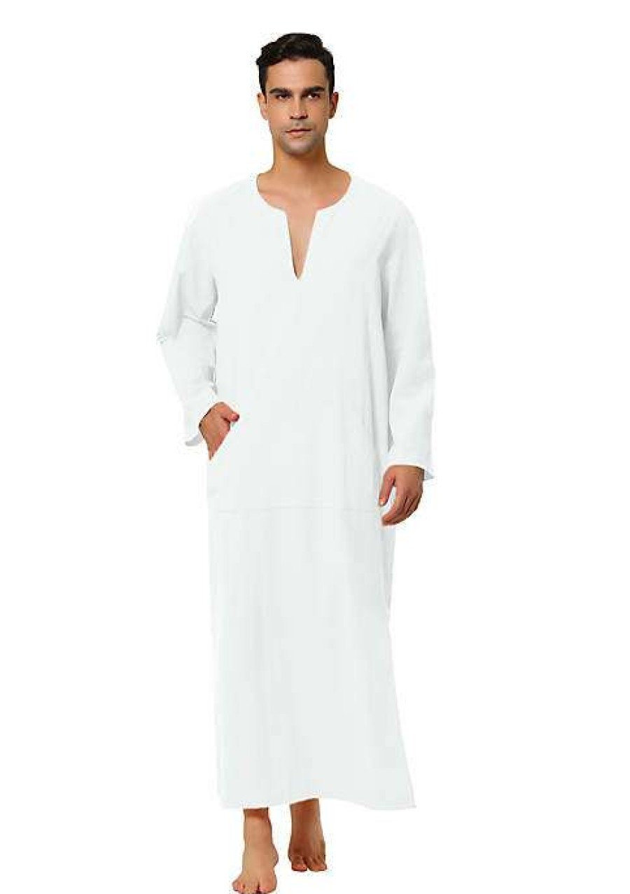 Men * | Outlet Lars Amadeus Men'S Nightshirt Cotton Sleep Shirt V-Neck Side Split Long Gown With Pocket