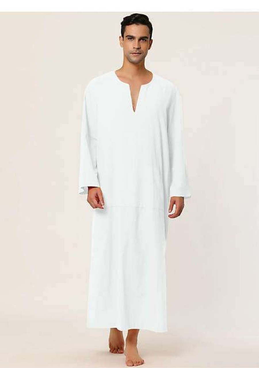 Men * | Outlet Lars Amadeus Men'S Nightshirt Cotton Sleep Shirt V-Neck Side Split Long Gown With Pocket