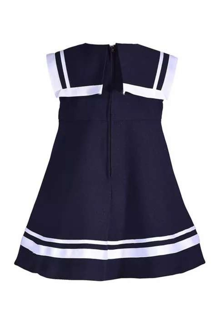 Kids * | Best Pirce Bonnie Jean Baby Girl Short Sleeve Nautical Bow Dress Navy