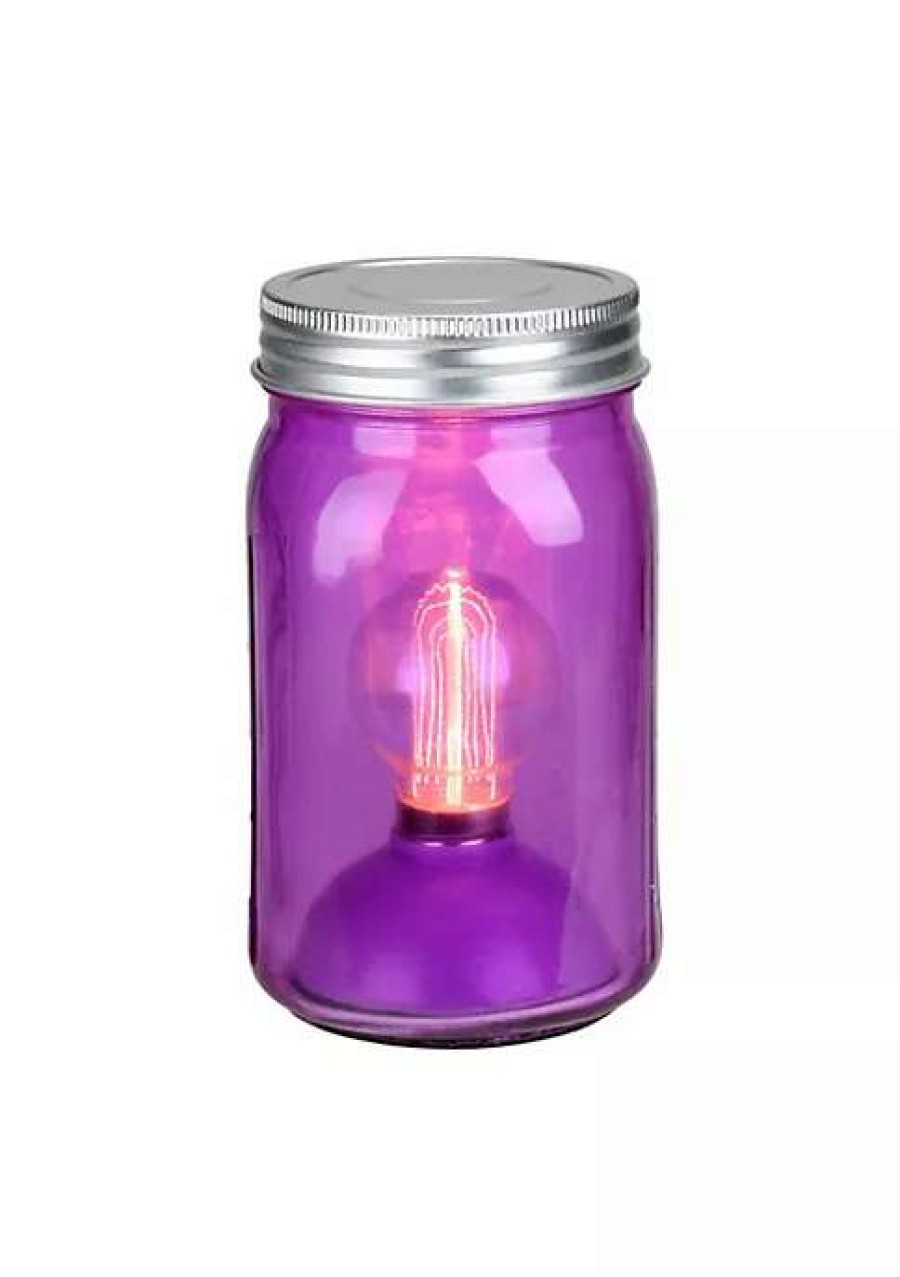 Home * | Best Sale Roman 6.5 Battery Operated Led Edison Bulb Vintage-Style Glass Mason Jar Lantern Purple