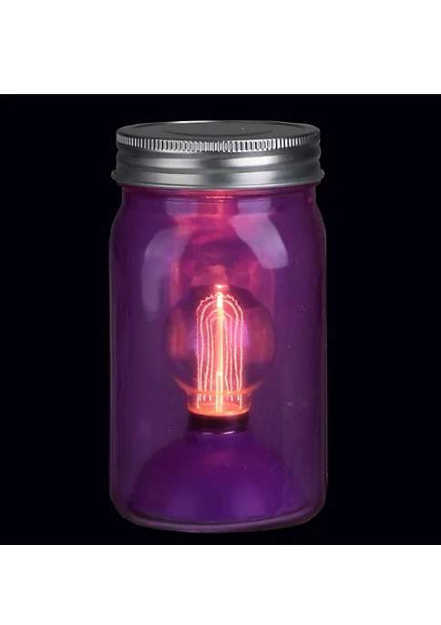 Home * | Best Sale Roman 6.5 Battery Operated Led Edison Bulb Vintage-Style Glass Mason Jar Lantern Purple