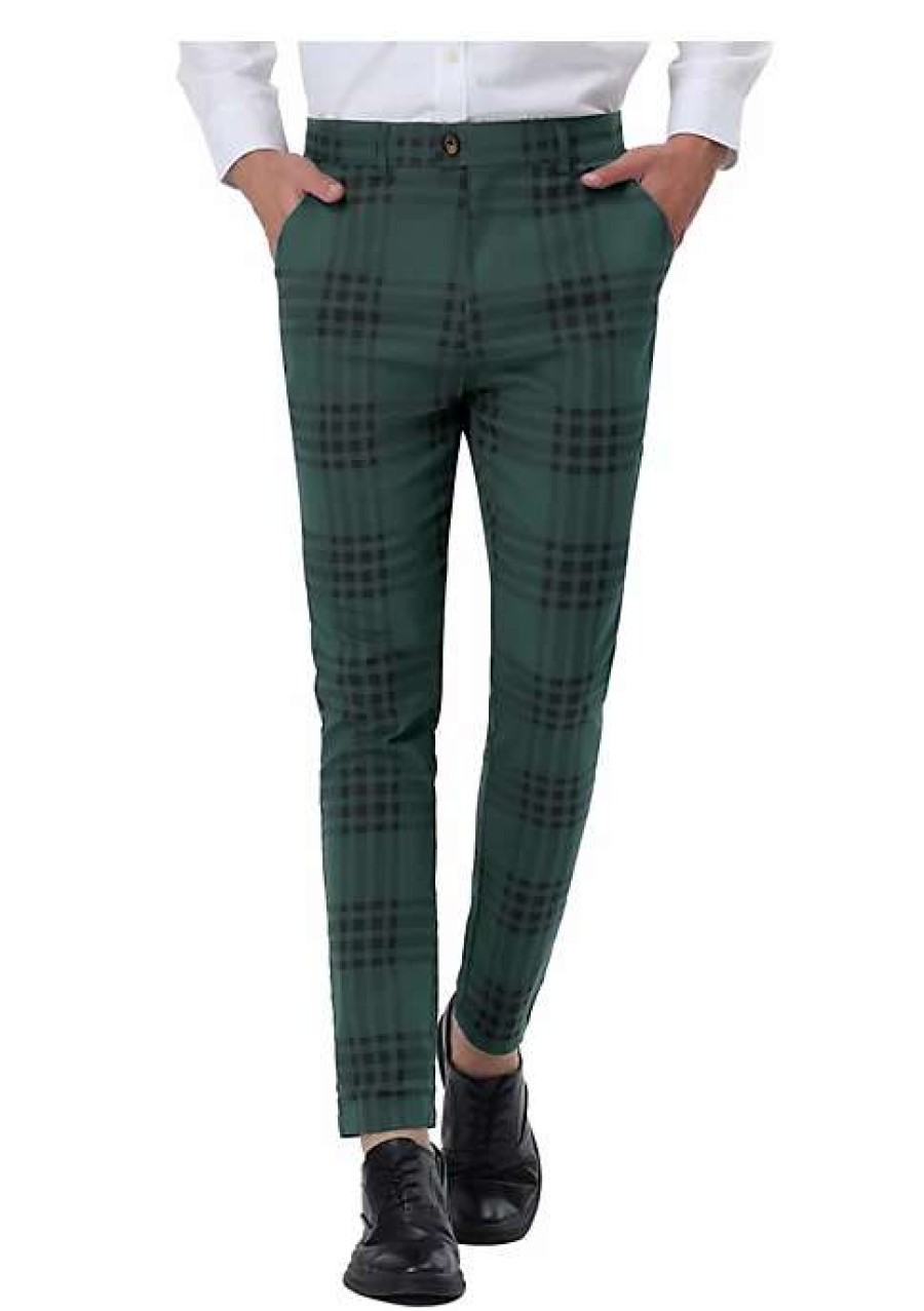 Men * | Best Sale Lars Amadeus Men'S Dress Plaid Pants Slim Fit Flat Front Business Pencil Trousers With Pockets