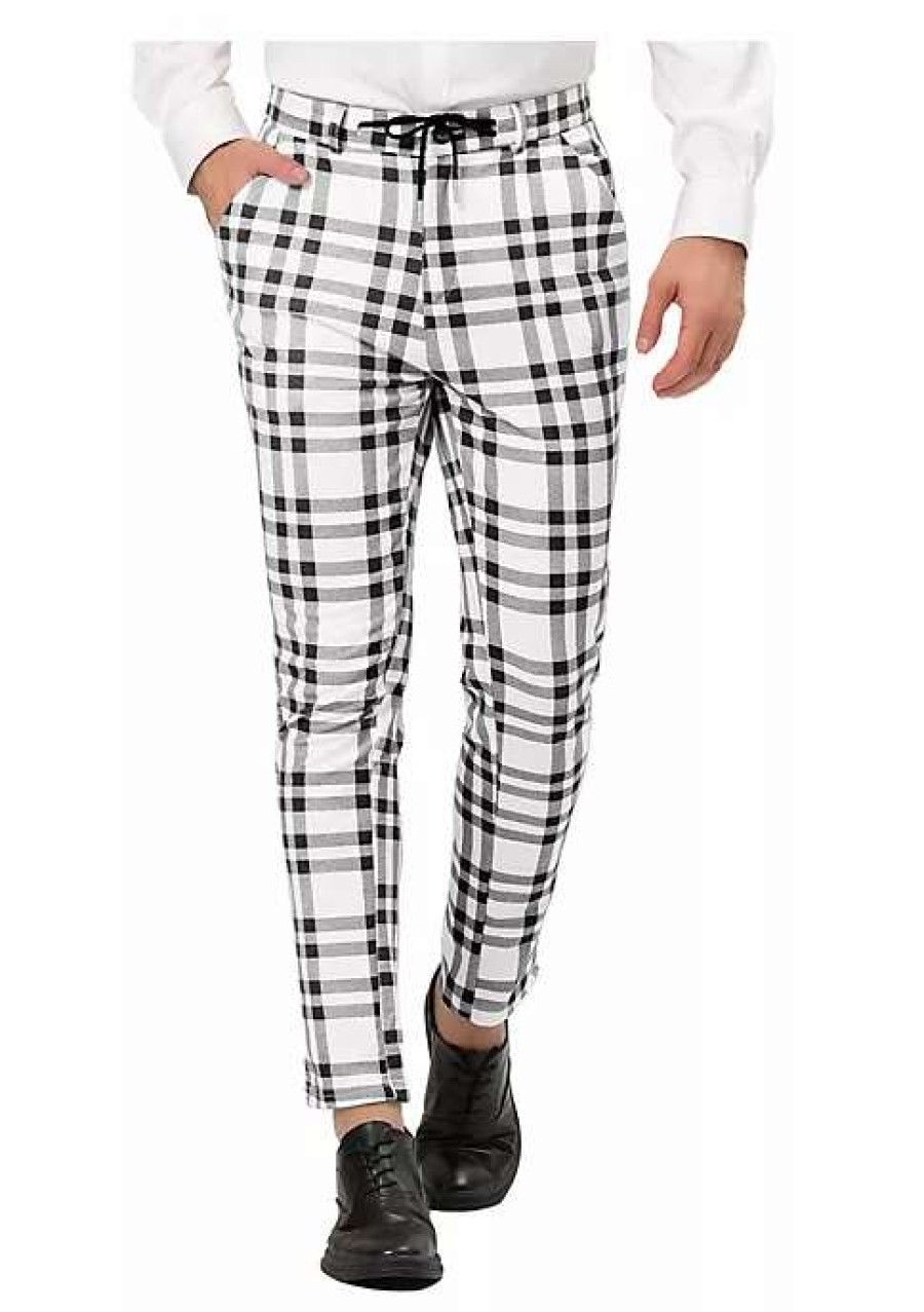 Men * | Top 10 Lars Amadeus Men'S Business Plaid Pants Drawstring Checked Dress Trousers