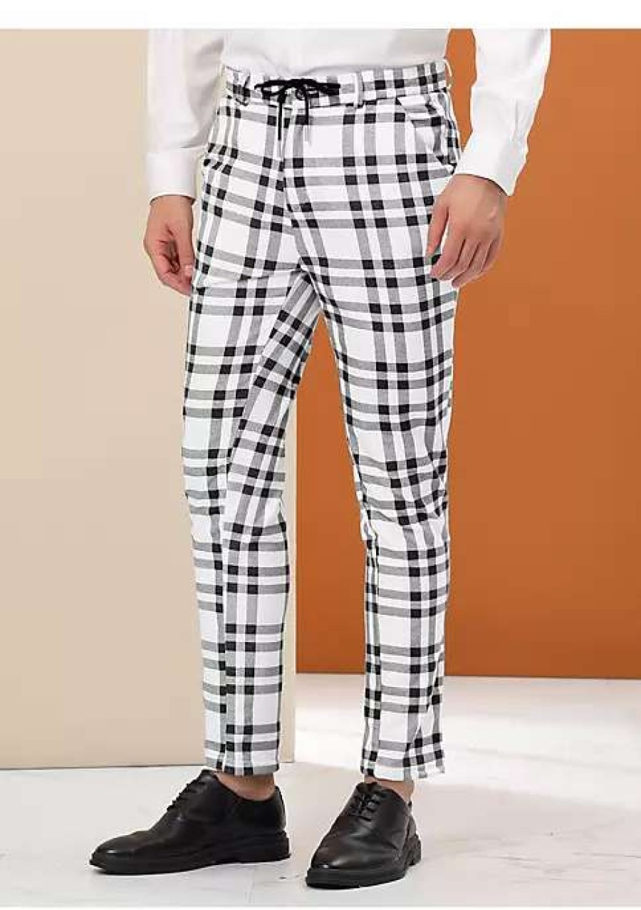 Men * | Top 10 Lars Amadeus Men'S Business Plaid Pants Drawstring Checked Dress Trousers