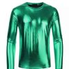 Costumes & Cosplay * | Coupon Lars Amadeus Men'S Metallic T-Shirt Round Neck Long Sleeves Shining Disco Tee Top