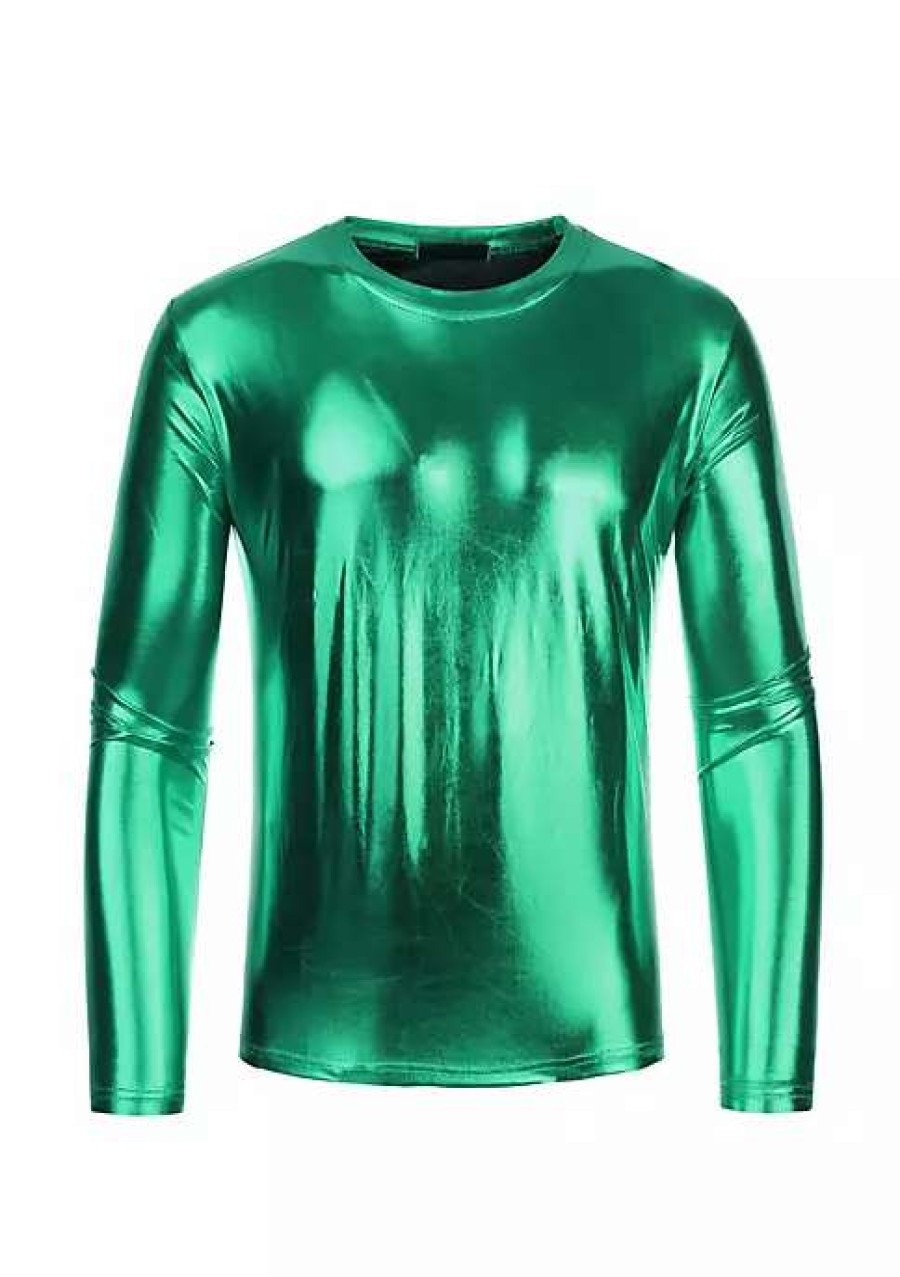 Costumes & Cosplay * | Coupon Lars Amadeus Men'S Metallic T-Shirt Round Neck Long Sleeves Shining Disco Tee Top